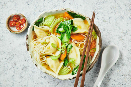 Pork Dumpling and Noodle Soup