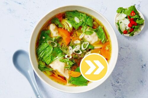 Chicken and Asian Greens Dumpling Soup