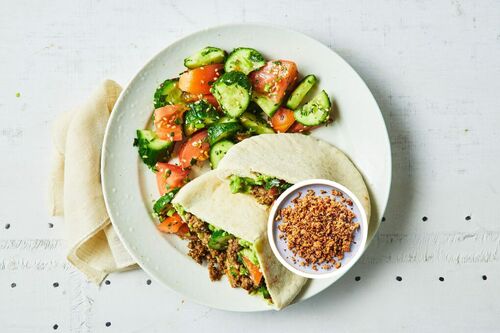 Plant-Based Kofta and Pea Hummus Pita Pockets