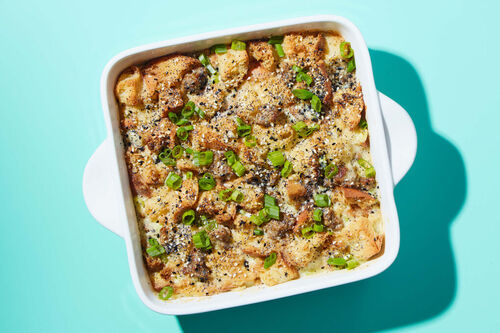 Make Ahead Everything Bagel Sausage Strata