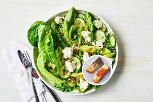 Carb-Conscious Salmon, Greens and Avo Salad