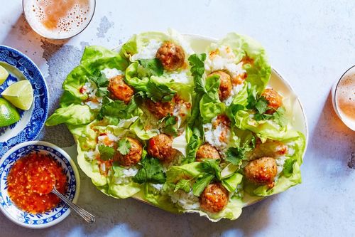 Sweet & Spicy Turkey Meatball Lettuce Cups