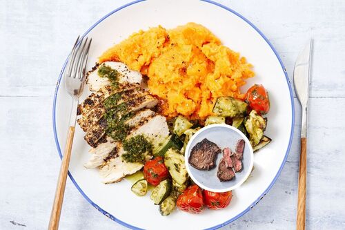 Beef Rump Steak and Sweet Potato Mash