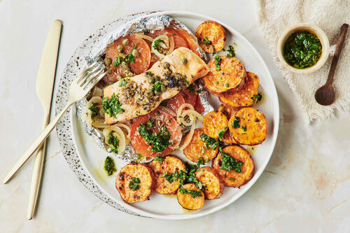 Tomato and Caper Baked Salmon Parcels