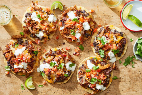 Carnitas Tostadas with Refried Black Beans
