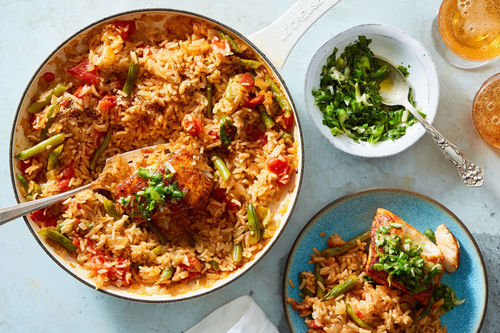 Spanish-Style Smoky Salmon & Rice Bake