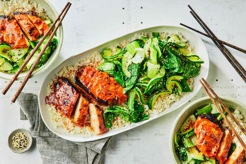 Spicy-Sweet Grilled Pork with Sesame Greens