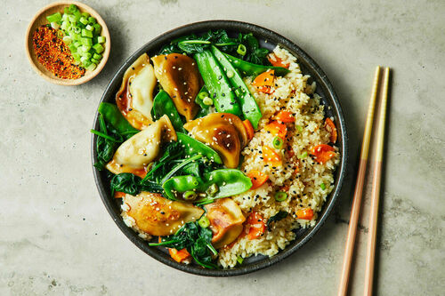 Veggie Dumplings and Snow Peas