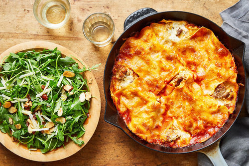 Sausage & Ricotta Lasagna with Almond-Arugula Salad | Marley Spoon