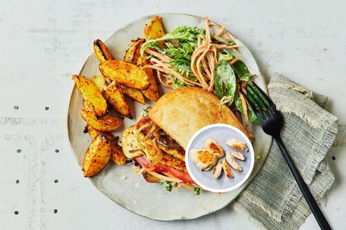Chicken Burger and Barbecue Wedges