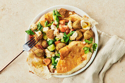 Crunchy Pita 'Plate' with Seasoned Falafel