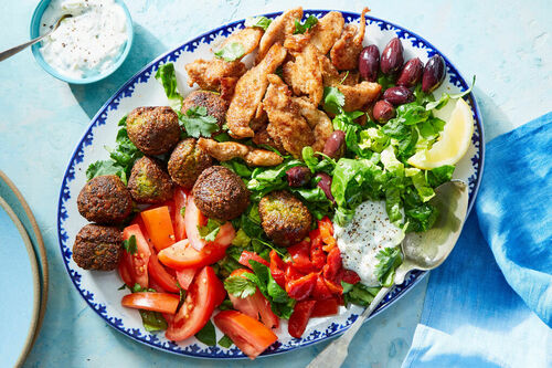 Falafel & Shawarma-Spiced Chicken Platter