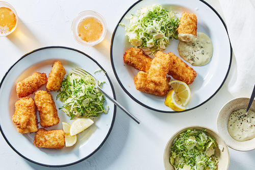 Fish Fry & Brussels Sprouts Caesar Salad
