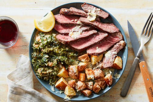 Garlic-Butter Ribeye Steak & Creamed Greens
