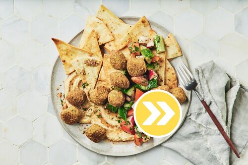 Falafel, Loaded Hummus and 'Pita' Chips