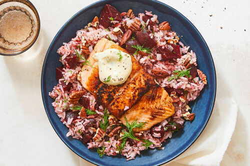 Wild Salmon with Roasted Beet Rice Pilaf