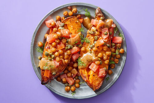 Crispy Chickpea Stuffed Sweet Potato