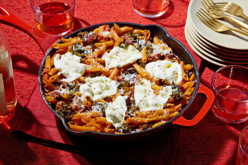 Saucy Chicken Sausage & Kale Pasta Bake