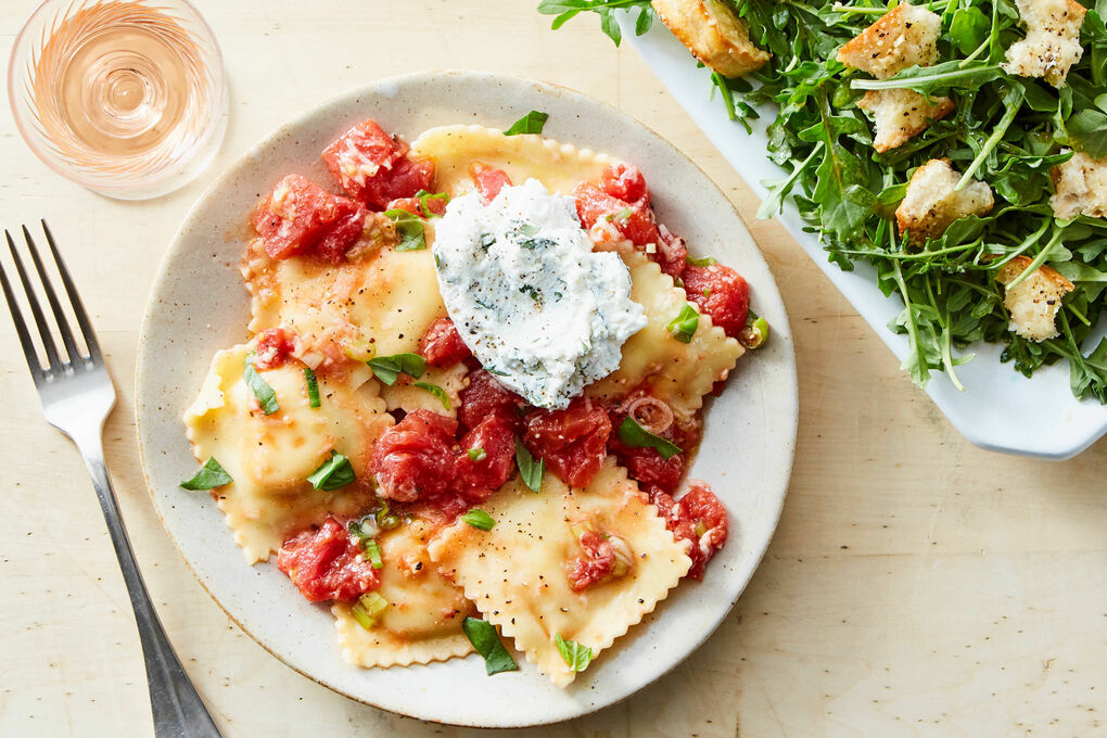 Tomato Basil Ravioli with Italian Salad