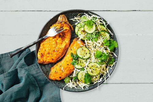 Cheesy and Spicy Loaded Sweet Potatoes