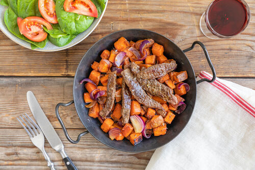 Runderreepjes op zoete aardappelstoof