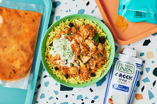 Butter Chicken with Yellow Rice and Raita