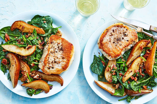 Pork with Sautéed Pears & Spinach
