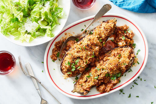 Roasted Eggplant with Beef Ragù
