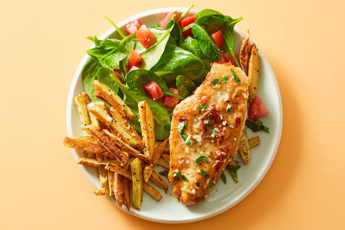 Garlic-Butter Salmon with French Fries