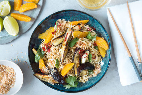 Gebakken aubergine met chilipeper