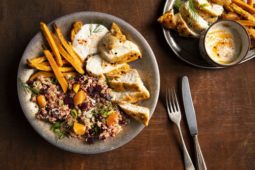 Gebraden kip met yoghurtdip