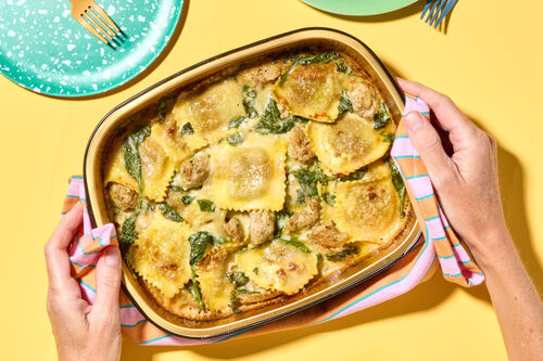 Baked Mushroom Ravioli Alfredo