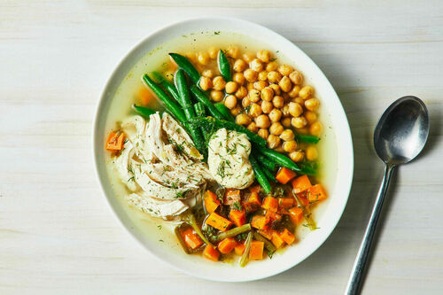 Calorie-Conscious Lemon Poached Chicken Soup