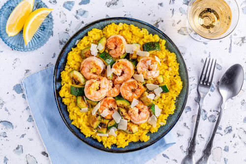 Saffraanrisotto met extra veel garnalen