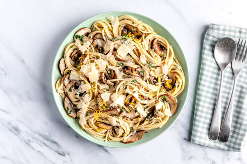 Citroenspaghetti met romige champignons