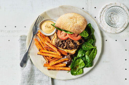 Smoky-Sticky Mushroom 'Meat' Burgers