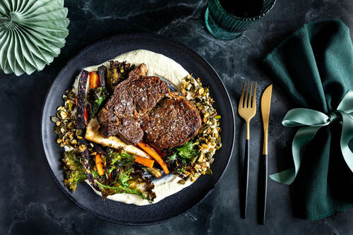 Vegan steak op mierikswortelcrème