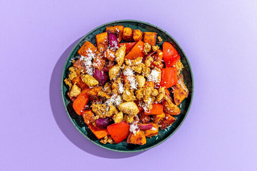 Süßkartoffeln mit Tofu-Käse-Crumble