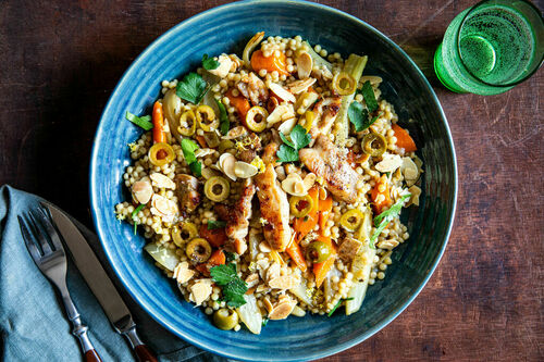 Zitronenhähnchen auf Perlencouscous