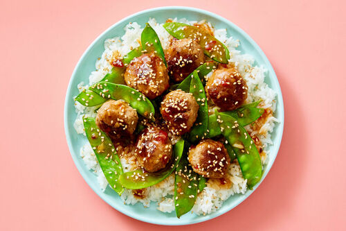 Sweet Chili Meatballs & Snow Peas