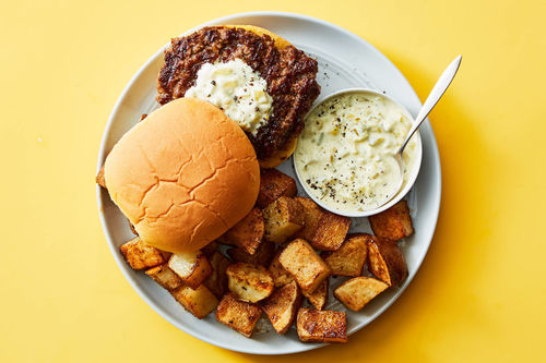 Impossible Burger with Cajun Potatoes