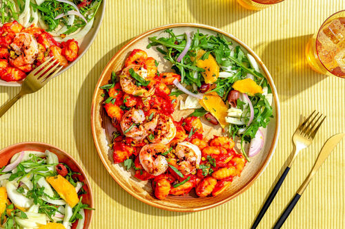 Garnalen met pistachenoten op gnocchi