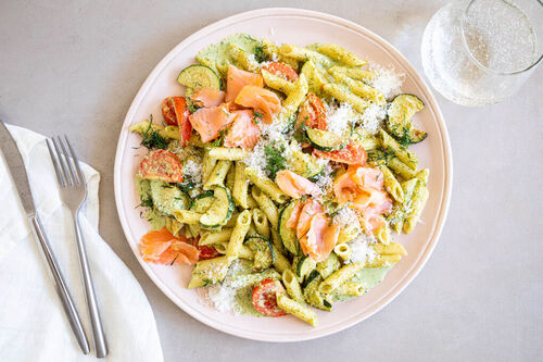 High protein-penne met gerookte zalm