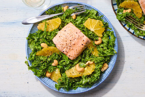 Citrus Kale Salad with Poached Salmon