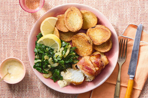 Bacon-Wrapped Cod with Crispy Potato Wedges