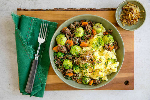 Bio-Hackfleisch-Rosenkohl-Pfanne