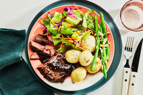 Barbecue Glazed Rump Steak and Three Sides