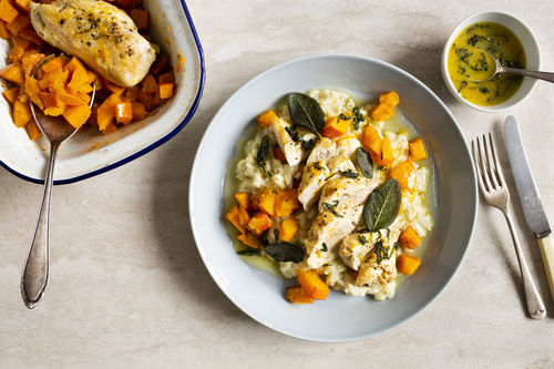 Hartige pompoenrisotto met kip