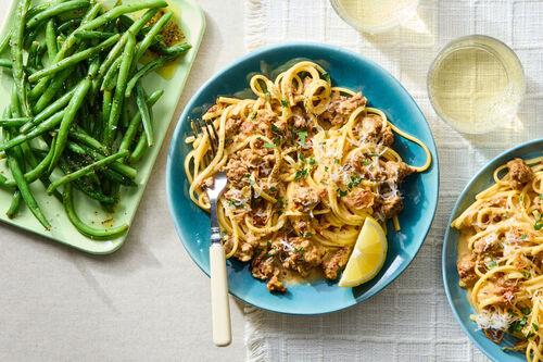 Chorizo Carbonara with Gluten Free-Fettuccine