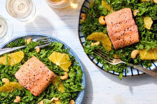 Citrus Kale Salad with Poached Wild Salmon